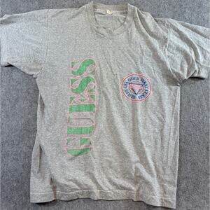 Vintage 80s Guess Shirt Mens Large Gray USA Goes First Class Streetwear Retro